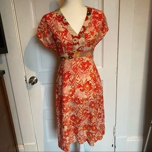 Odille Anthropologie red silk Kimono dress